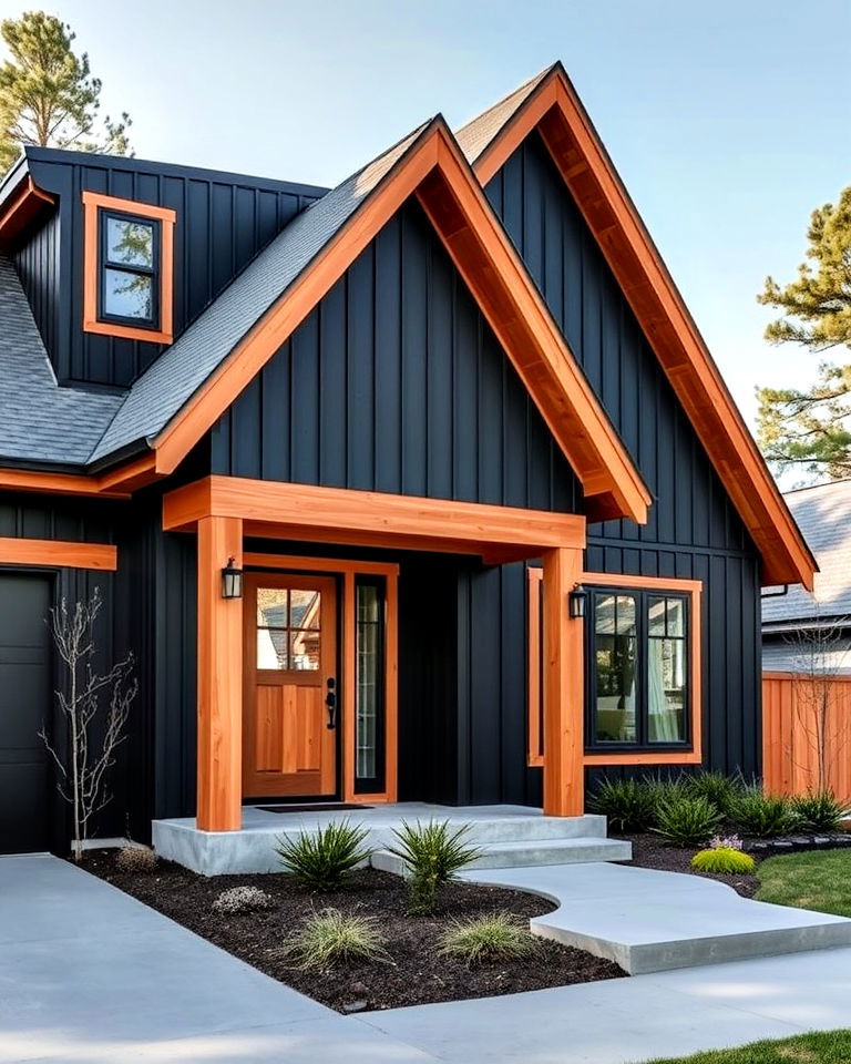 bold black façade with warm cedar trim