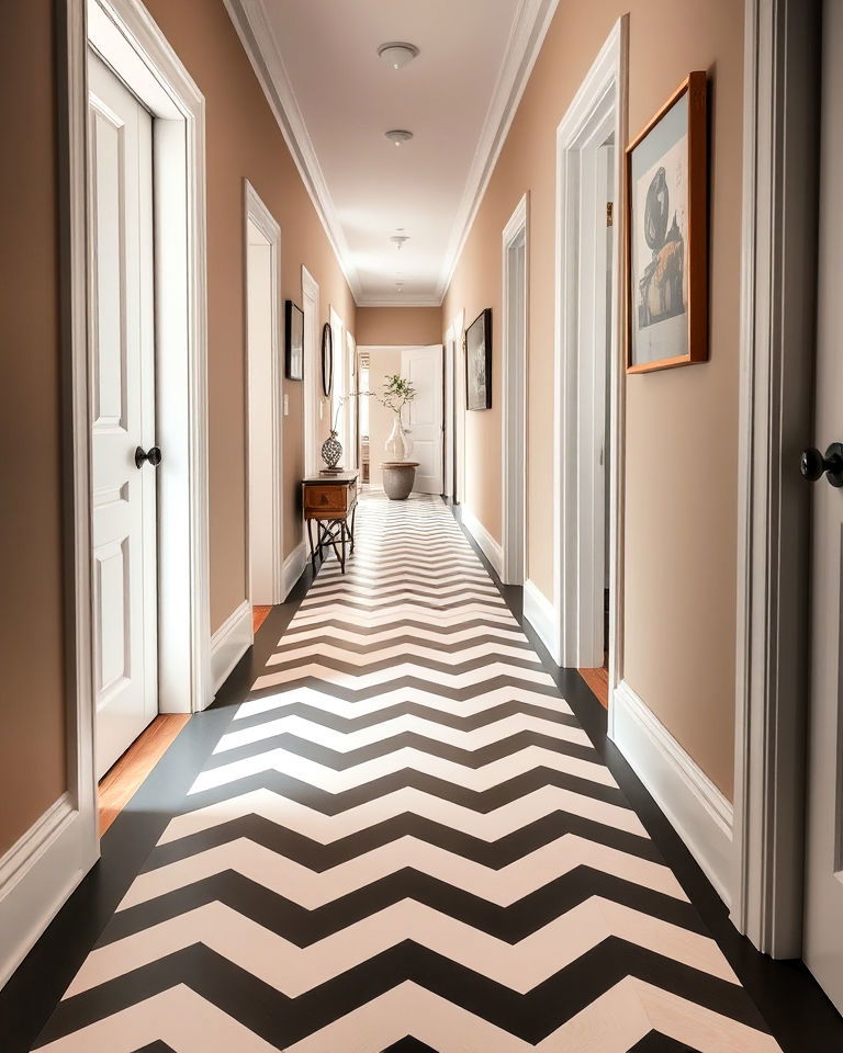 bold chevron pattern floor for hallway