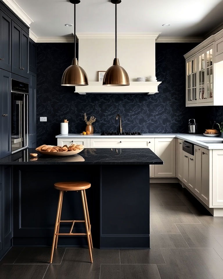 bold dark dramatic wallpaper kitchen