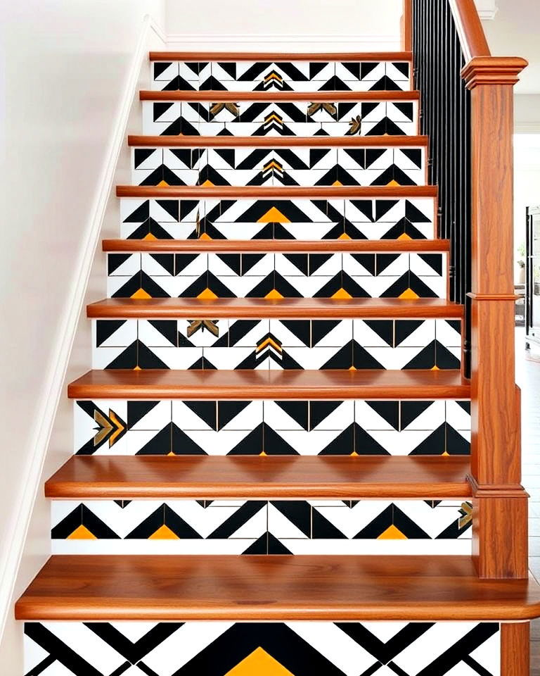 bold geometric patterned stair riser