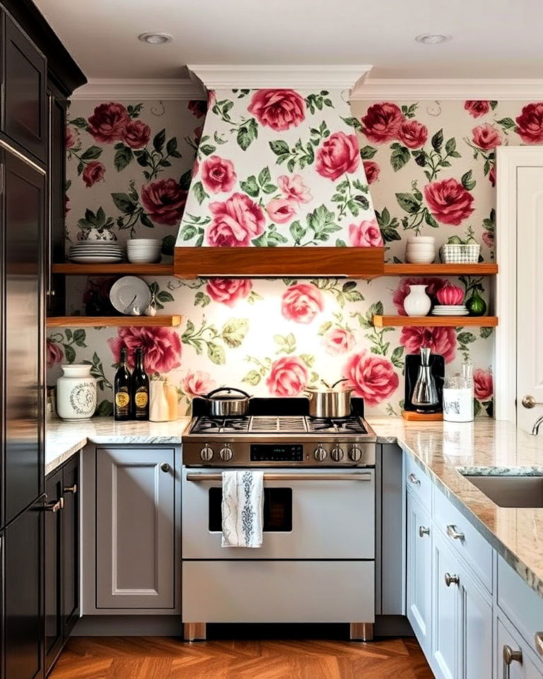 bold patterned kitchen wallpaper