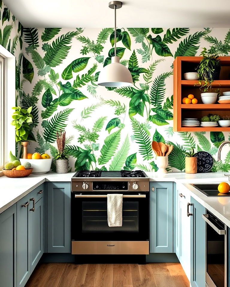 botanical print wallpaper for kitchen