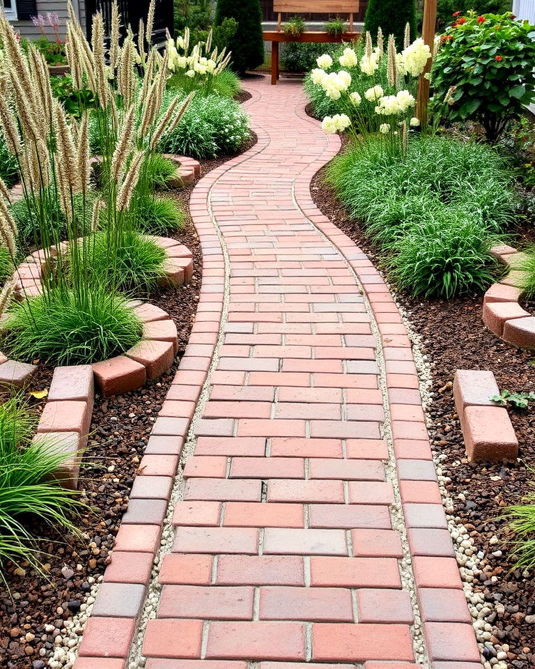 brick and gravel pathway for a textured look