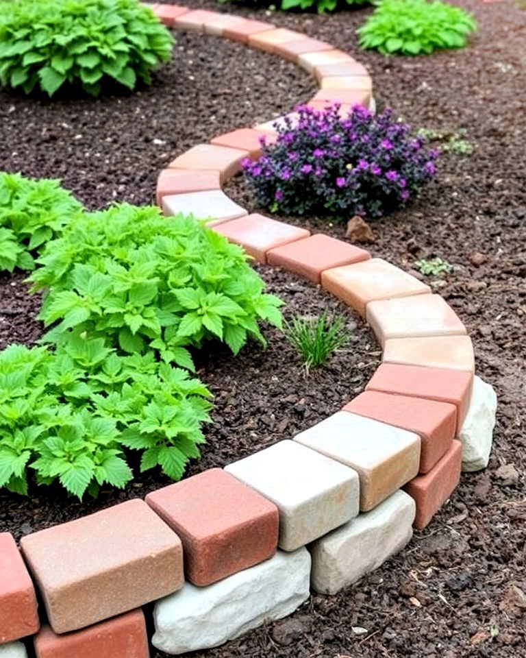 brick and stone combination edging