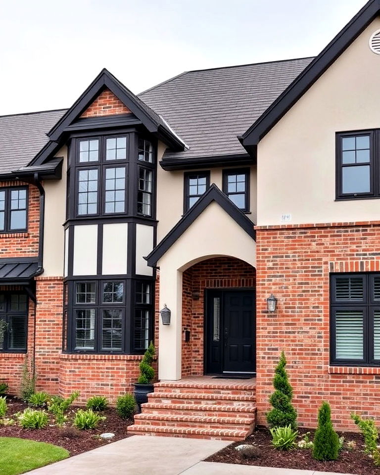 brick and stucco tudor exterior