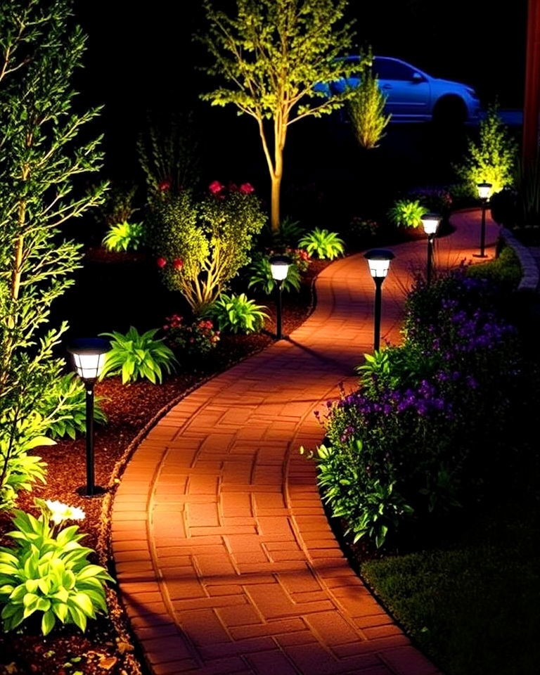 brick garden edging with solar lights