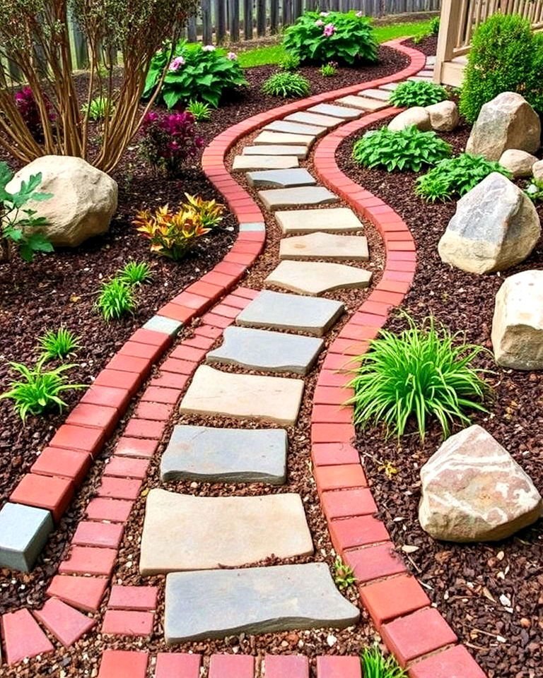 brick pathway with stepping stones