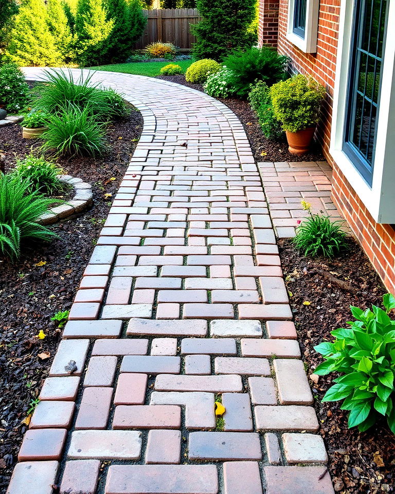 brick walkway with alternating paver sizes