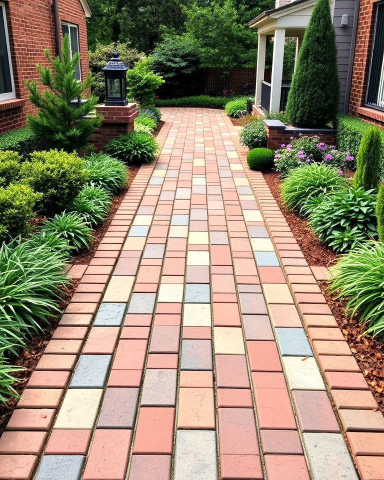 brick walkway with checkerboard pattern