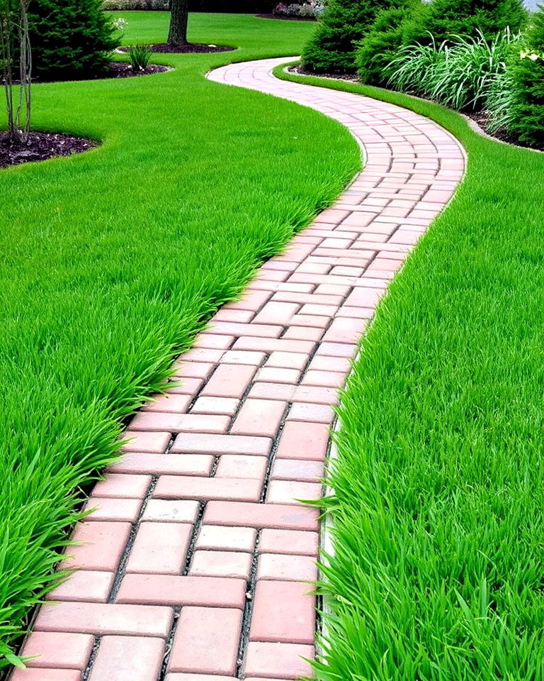 brick walkway with grass borders for a soft contrast