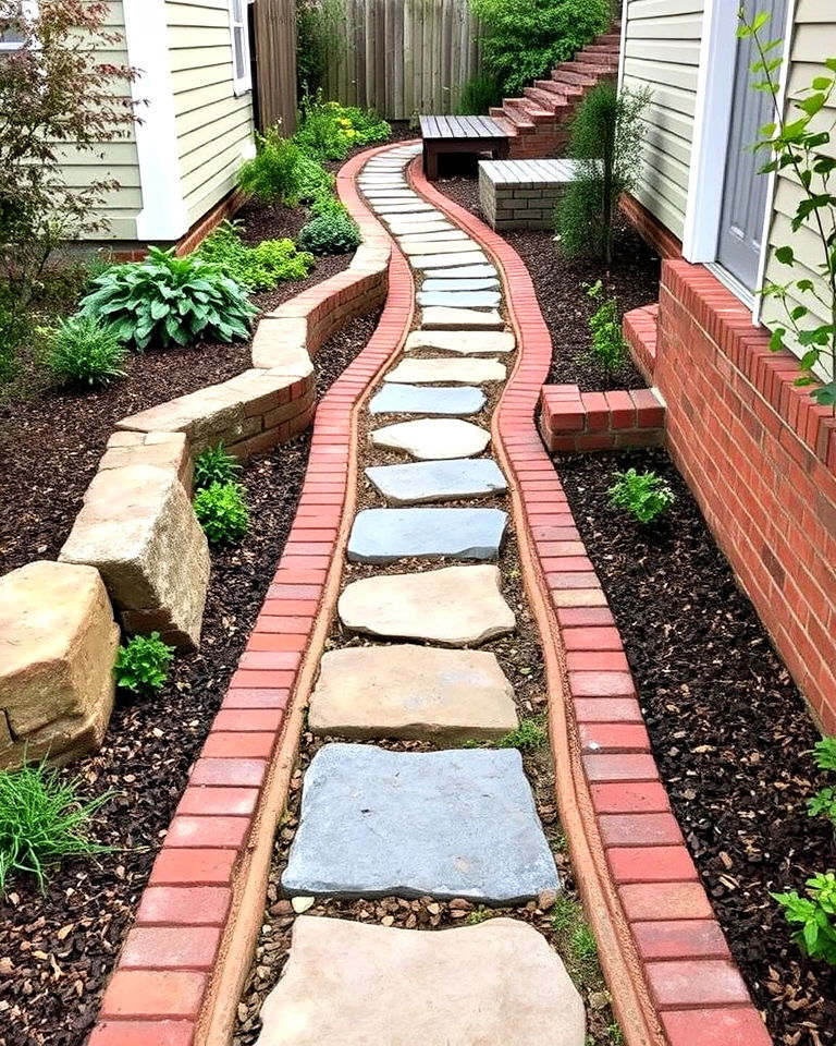brick walkway with stepping stones