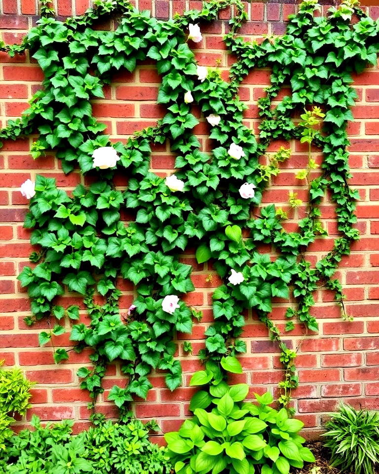 brick wall with climbing plants