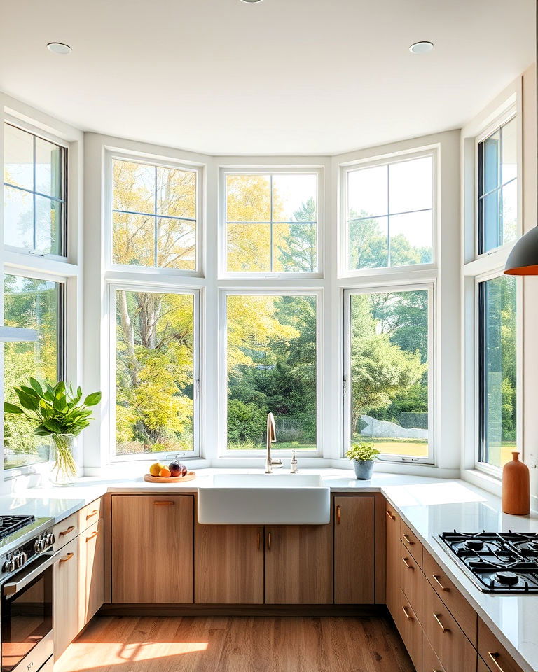 bright open concept kitchen bay window