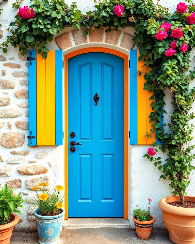 brightly painted doors and shutters