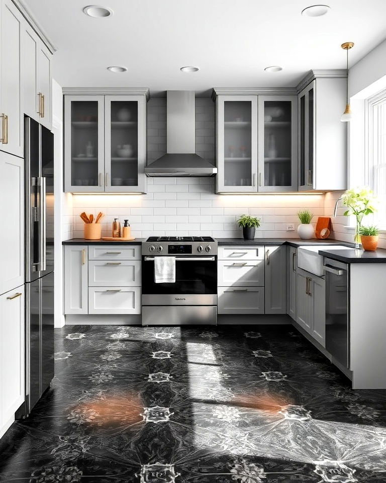 budget friendly black vinyl kitchen flooring