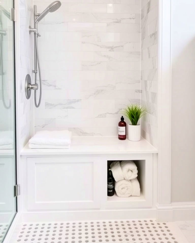 built in bench with storage niche