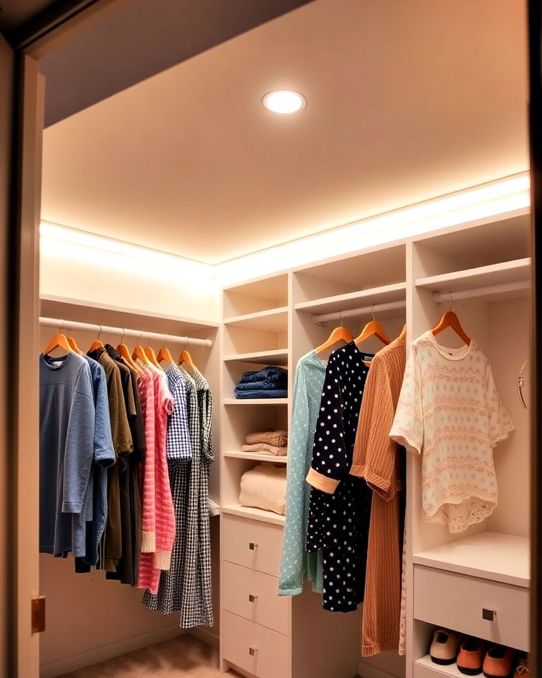 built in closet lighting to enhance visibility