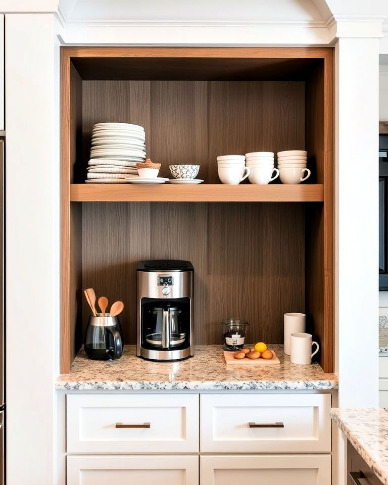 built in coffee station for kitchen