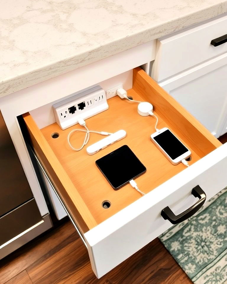 built in kitchen drawer charging station
