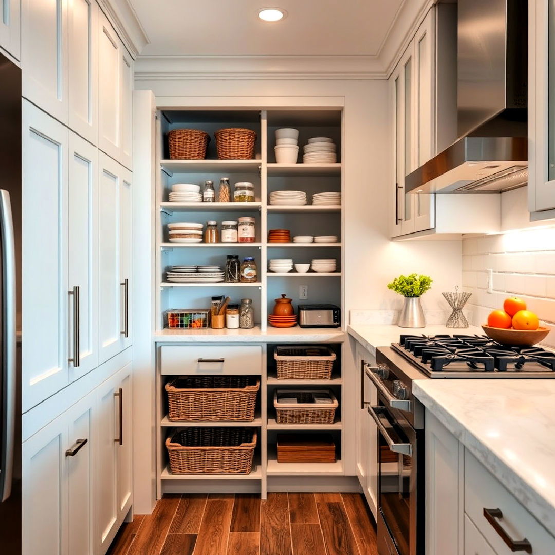built in pantry solution for townhouse kitchen