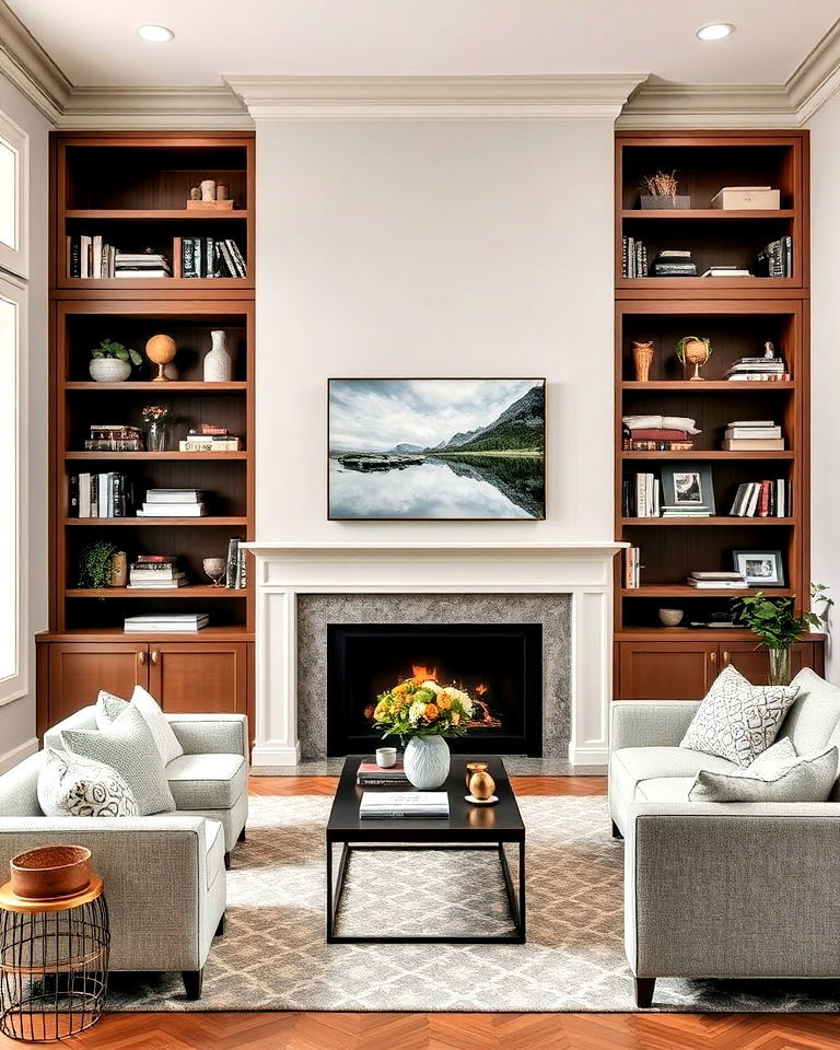 built in shelving for living room