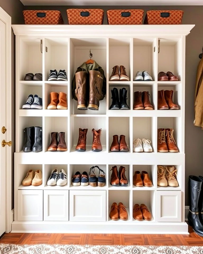 built in shoe cubbies in boot room
