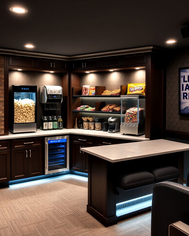 built in snack bar for basement theater