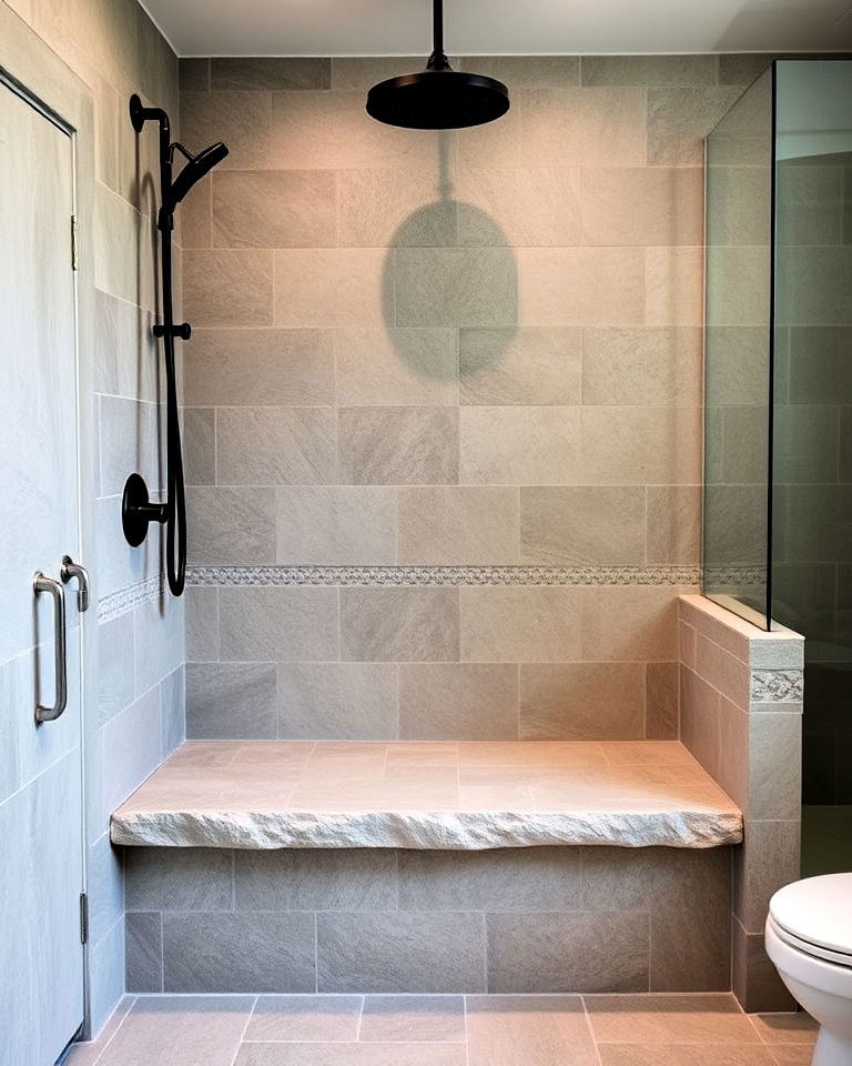 built in stone shower bench