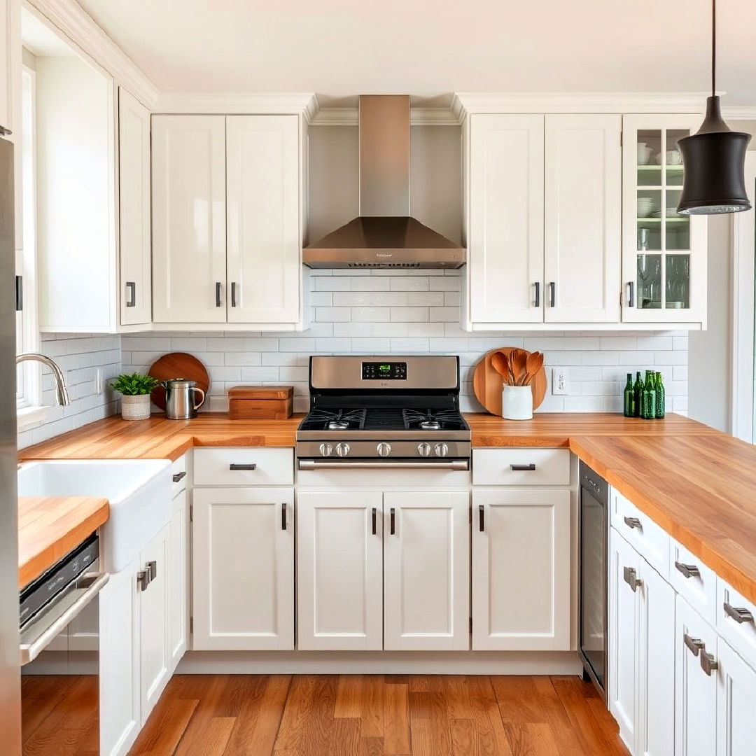 butcher block countertop to add warmth