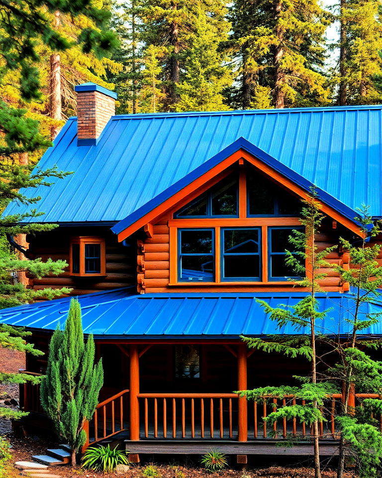 cabin house with a pop of color