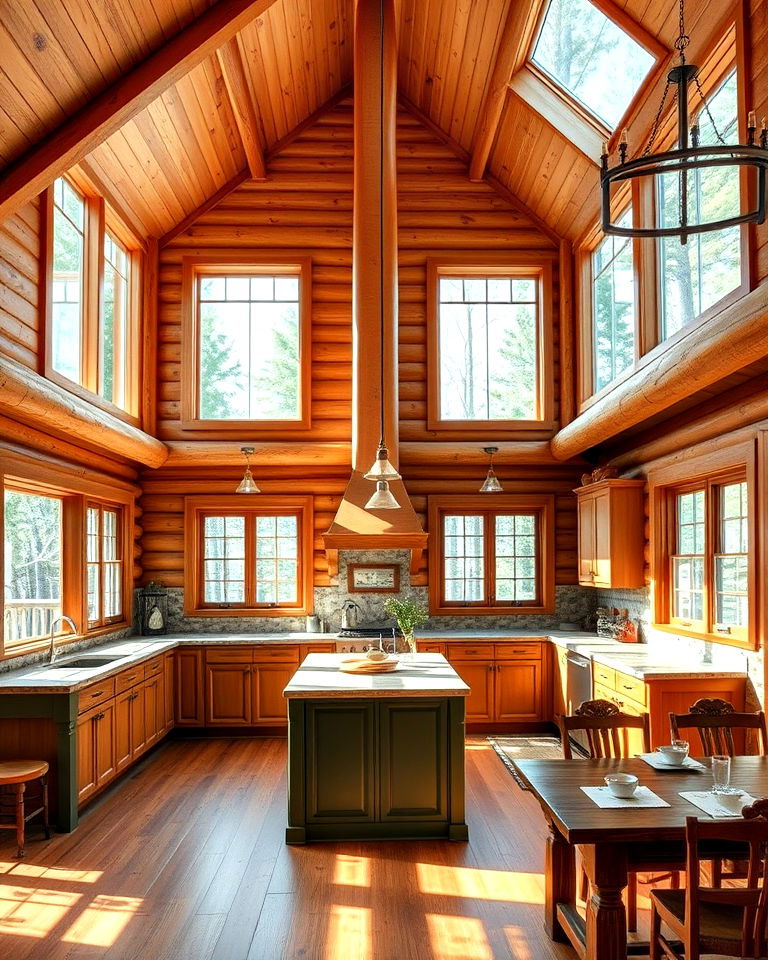 cabin kitchen with large windows for natural light