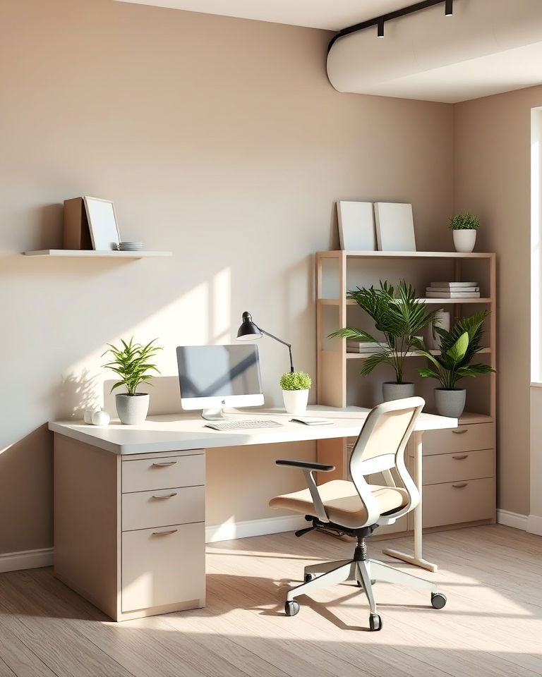calming yet professional greige office space