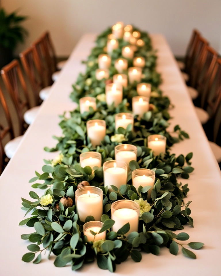 candle and eucalyptus garland