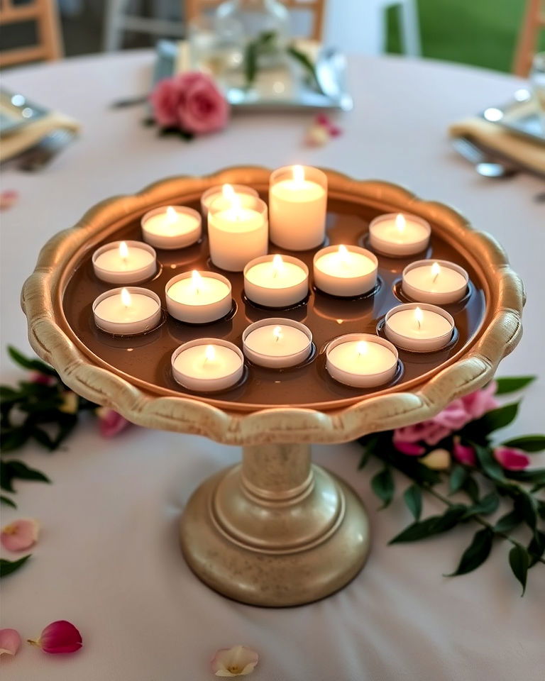 candle lit birdbath centerpiece