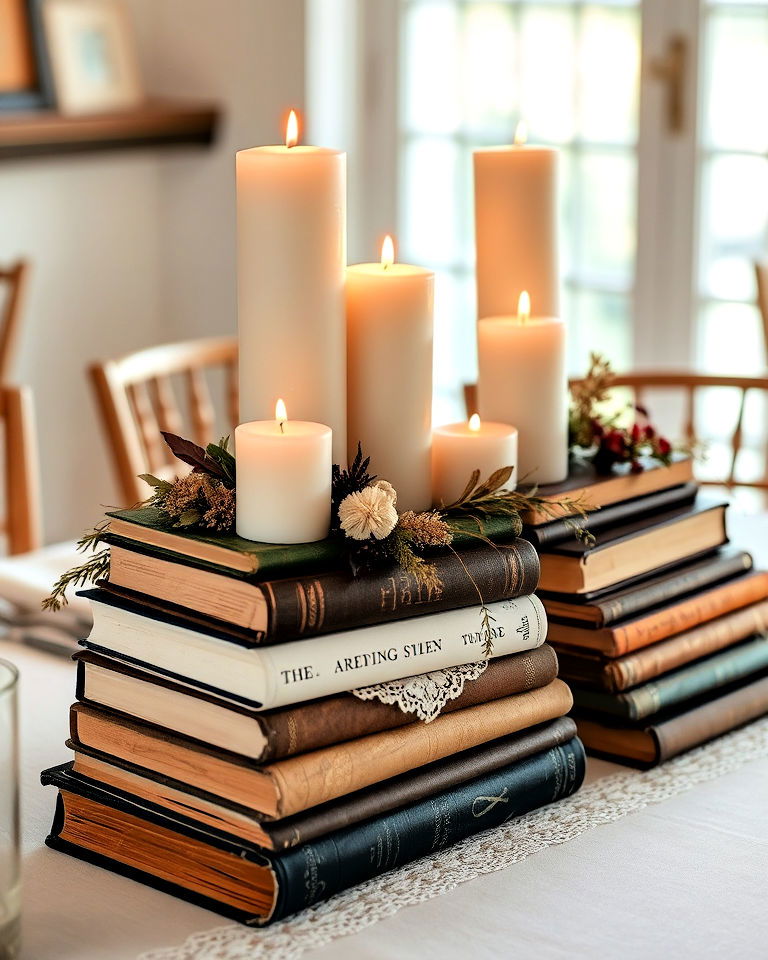 candle on antique books