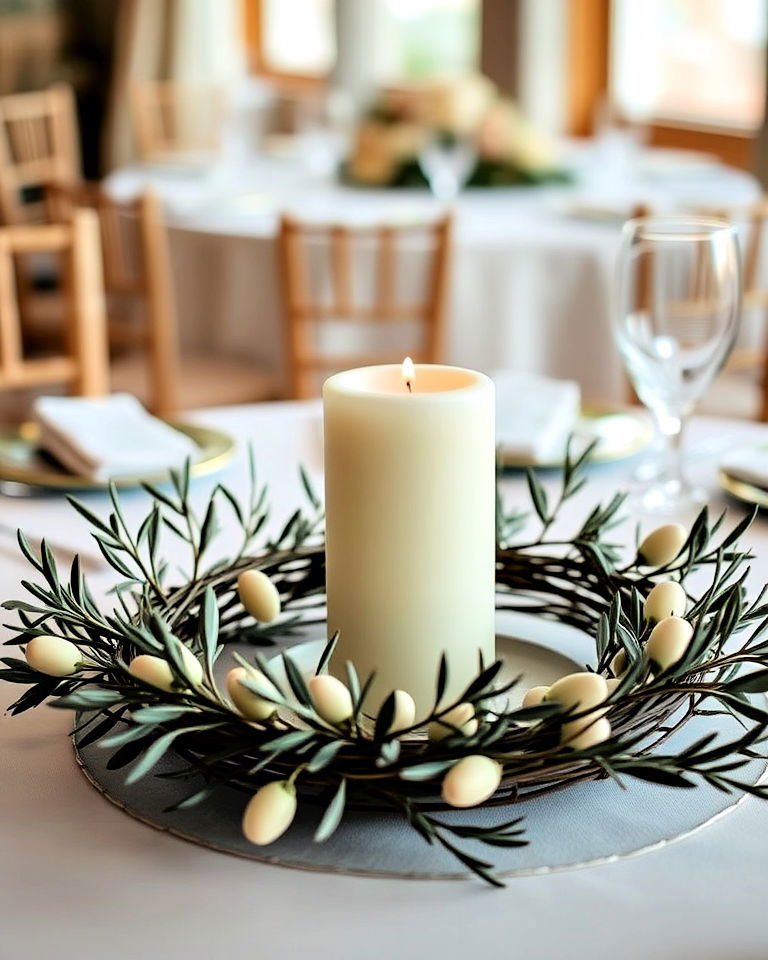 candle with olive branches