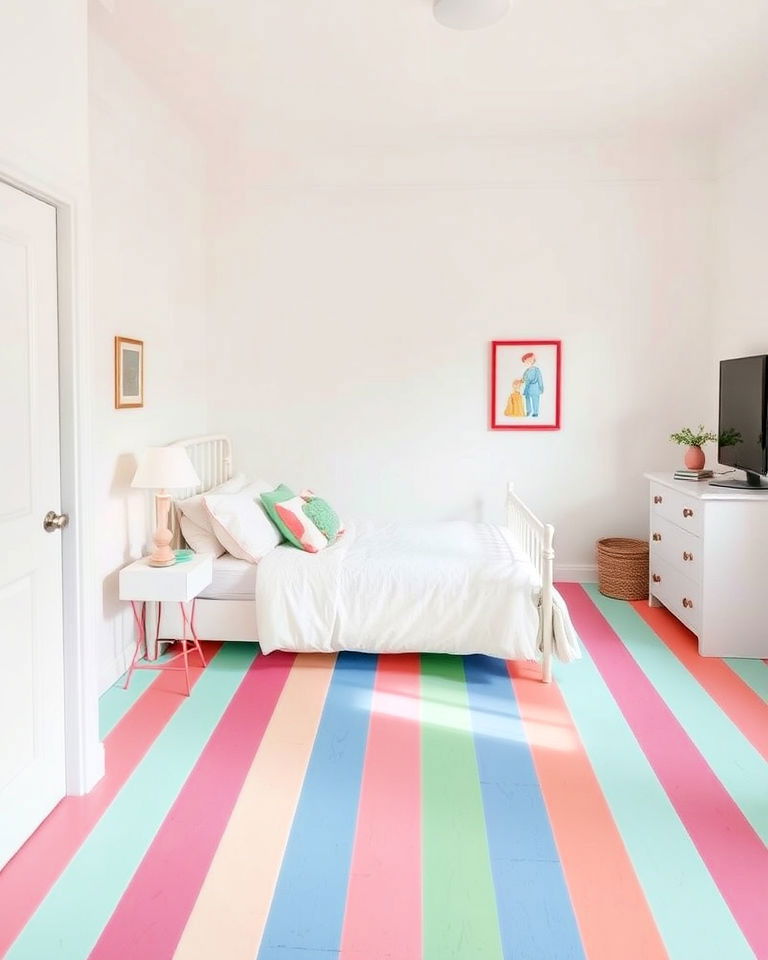 candy stripe painted floor for bedroom