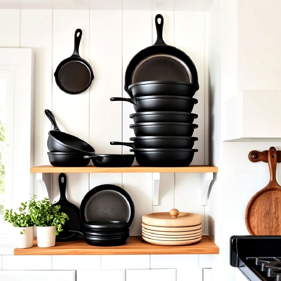 cast iron skillet display for kitchen