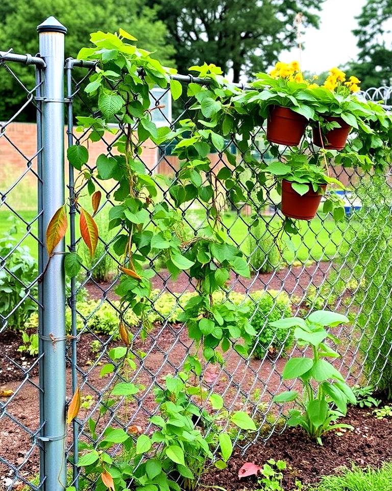 chain link fence with plants