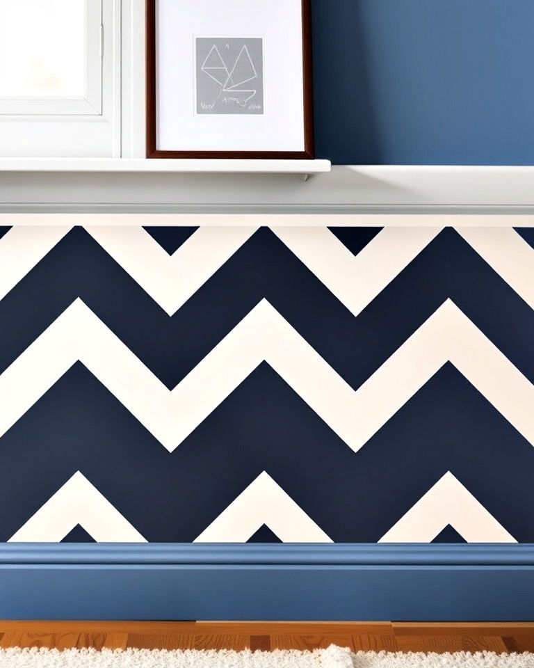 chair rail with a dynamic chevron pattern below