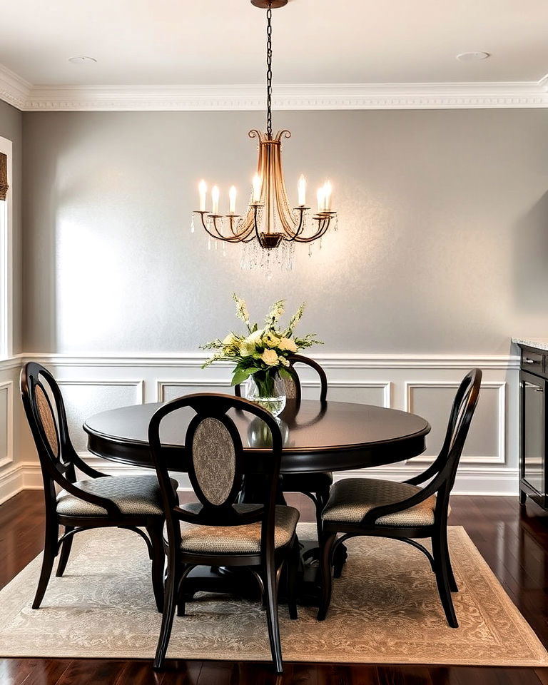 chair rail with a metallic painted wall below