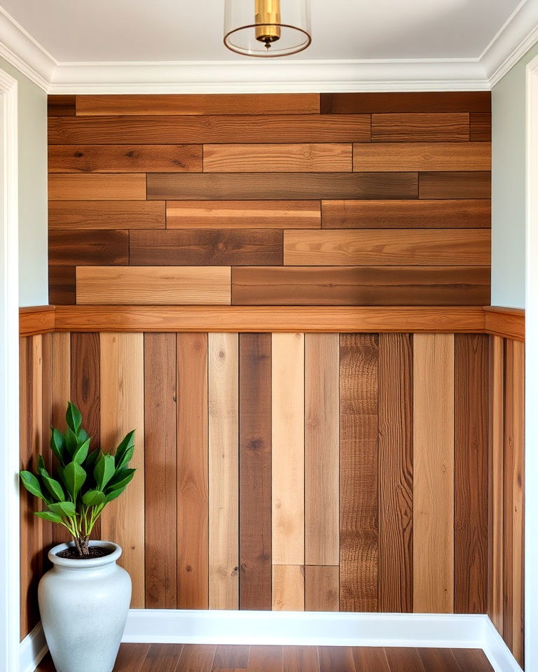 chair rail with rustic reclaimed wood panels