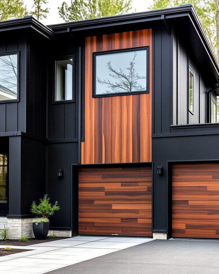 charcoal black house walls with walnut highlights