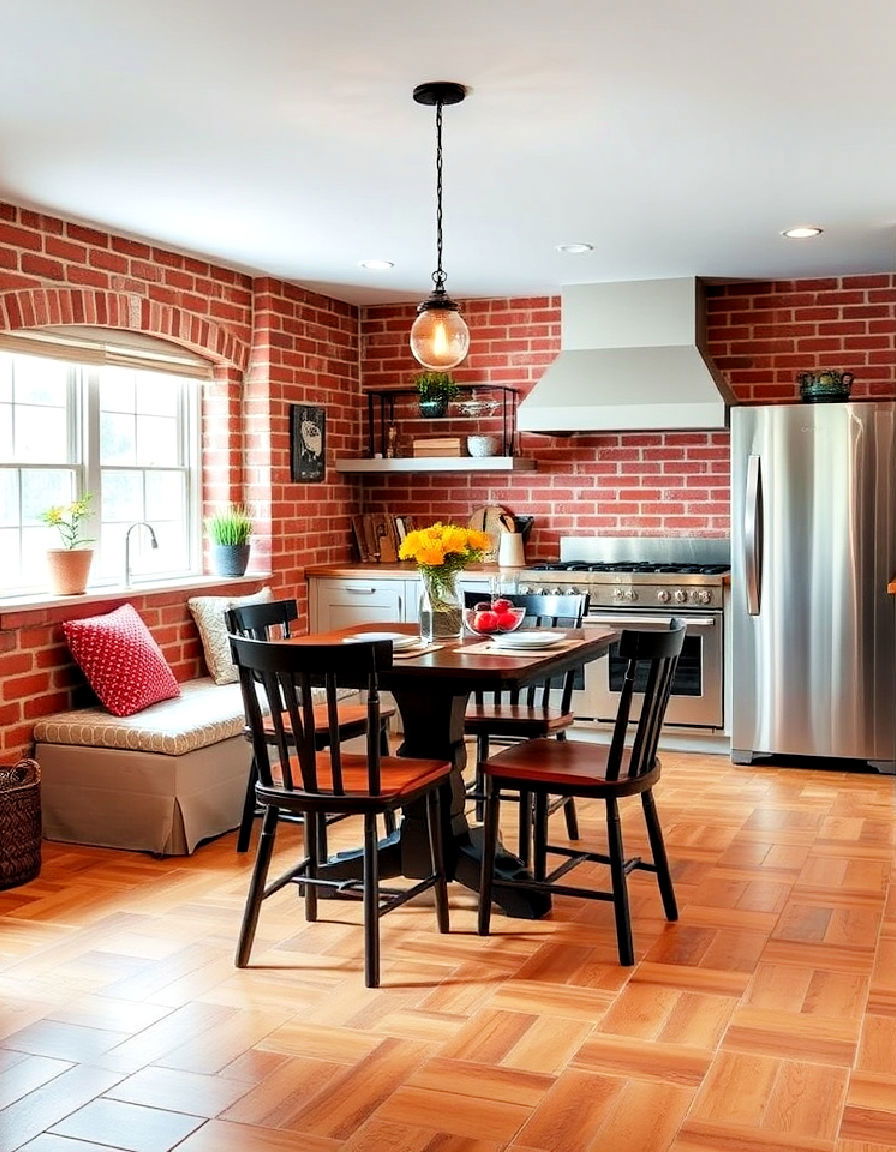 charming red brick breakfast nook for kitchen