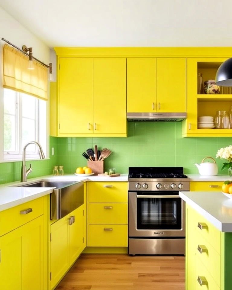 chartreuse cabinets with pale yellow accents