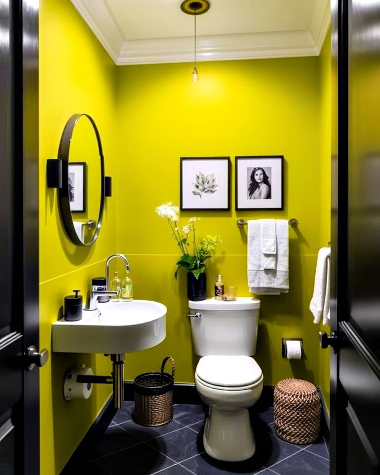 chartreuse powder room walls for bold contrast