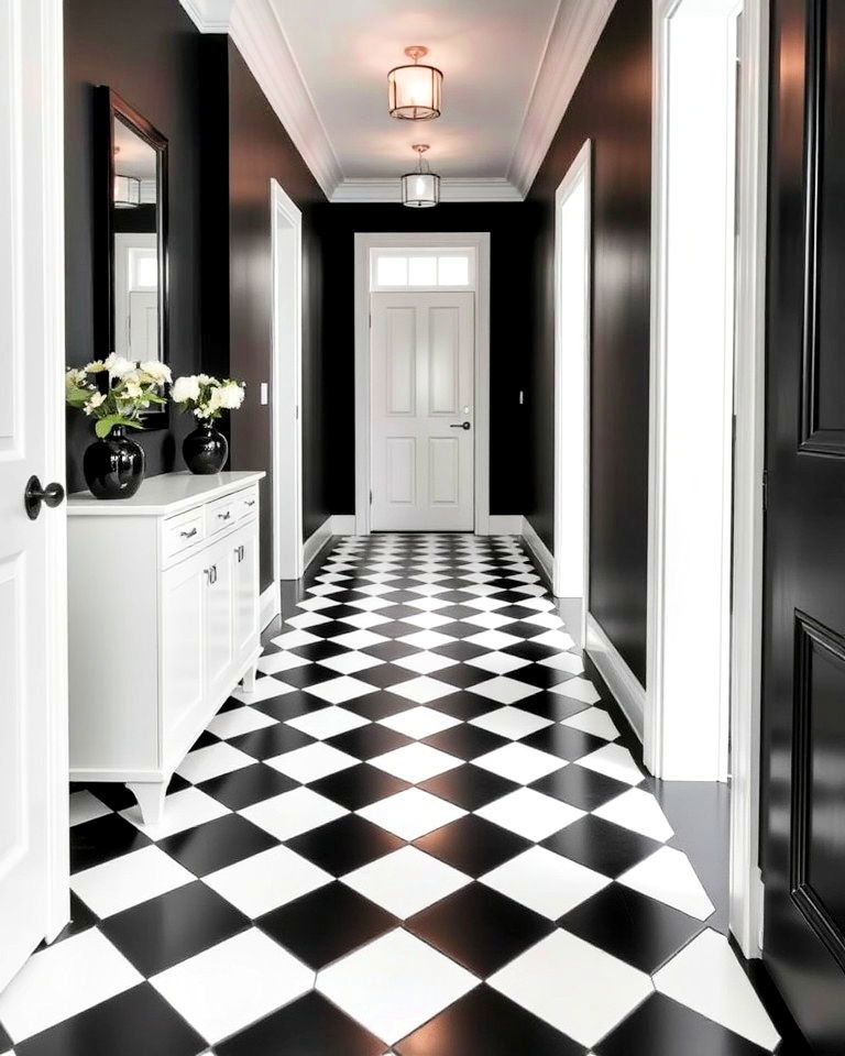 checkerboard floor tiles for hallway