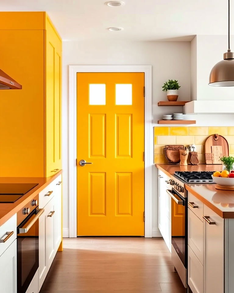 cheerful mustard yellow kitchen entry door