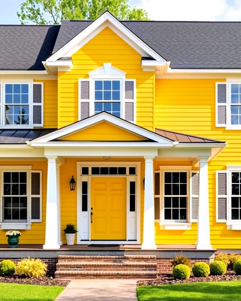 cheerful yellow exterior with black roof