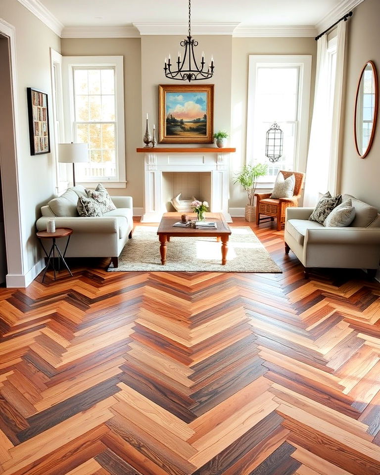 chevron wood stains floor for living room